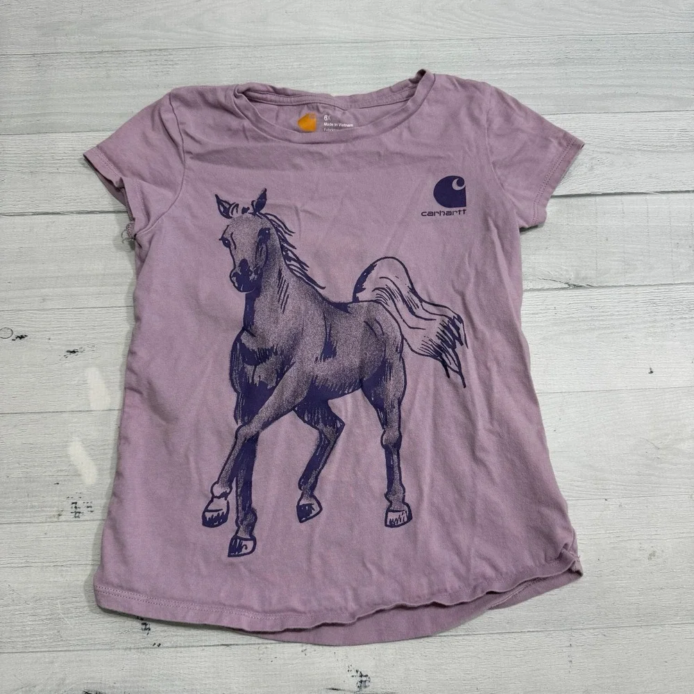 Carhartt girls purple horse short sleeve shirt size 6x